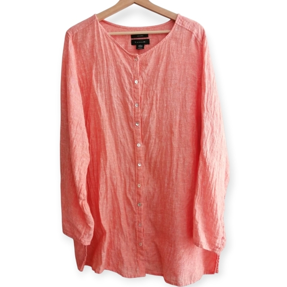 Tahari Plus Size 100% Linen Button Up Tunic Coastal Lagenlook Orange Peach 2X - Picture 15 of 15